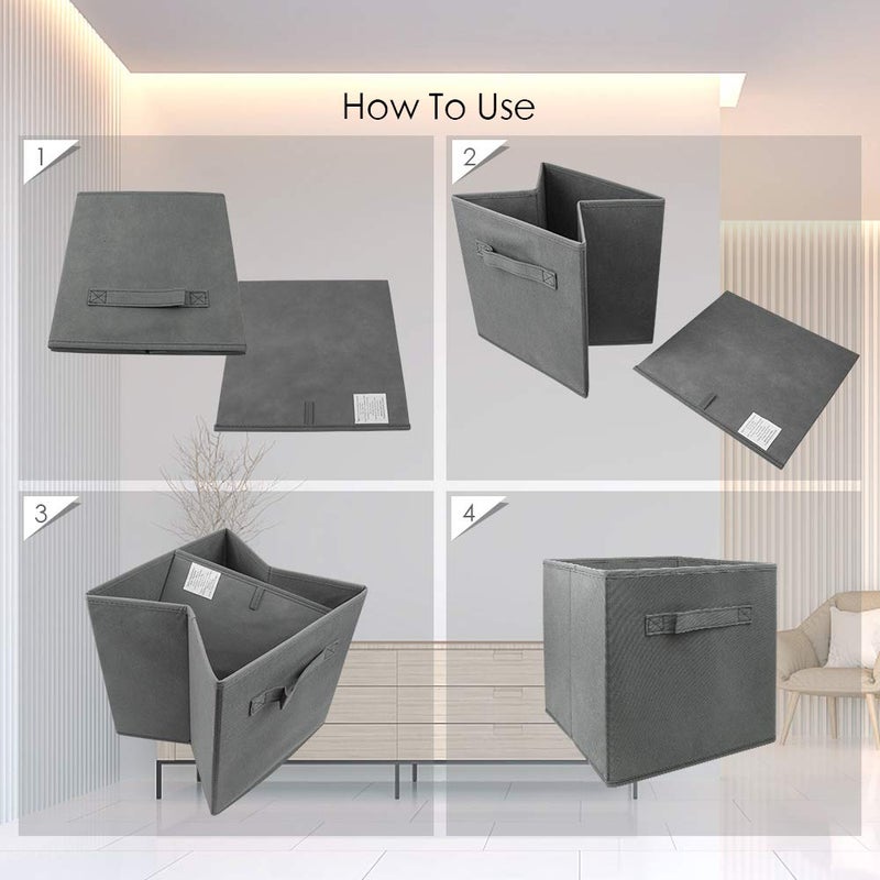 EBIGIC Mini Size 3-Pack Cube Storage Bins 9.0"x7.5"x7.5" Fabirc Foldable Closet Toy Organizer Collapsible Cloth Gray - Image 4
